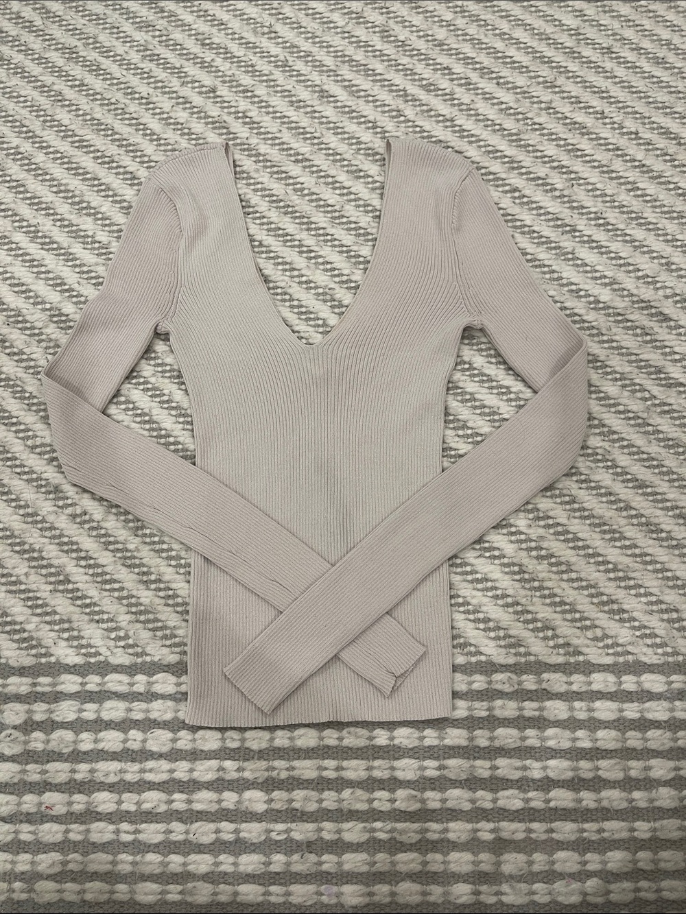 H&M Deep V-Neck Ribbed Sweater - Light Taupe